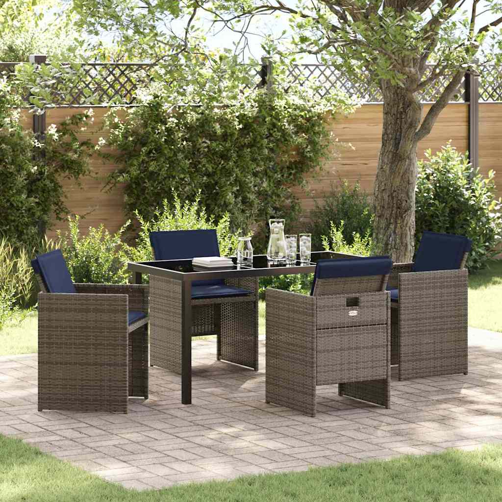 Set da Pranzo per Giardino con cuscino 5 pcs Grigio Poly Rattan - homemem39