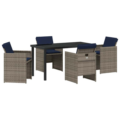 Set da Pranzo per Giardino con cuscino 5 pcs Grigio Poly Rattan - homemem39