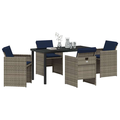 Set da Pranzo per Giardino con cuscino 5 pcs Grigio Poly Rattan - homemem39