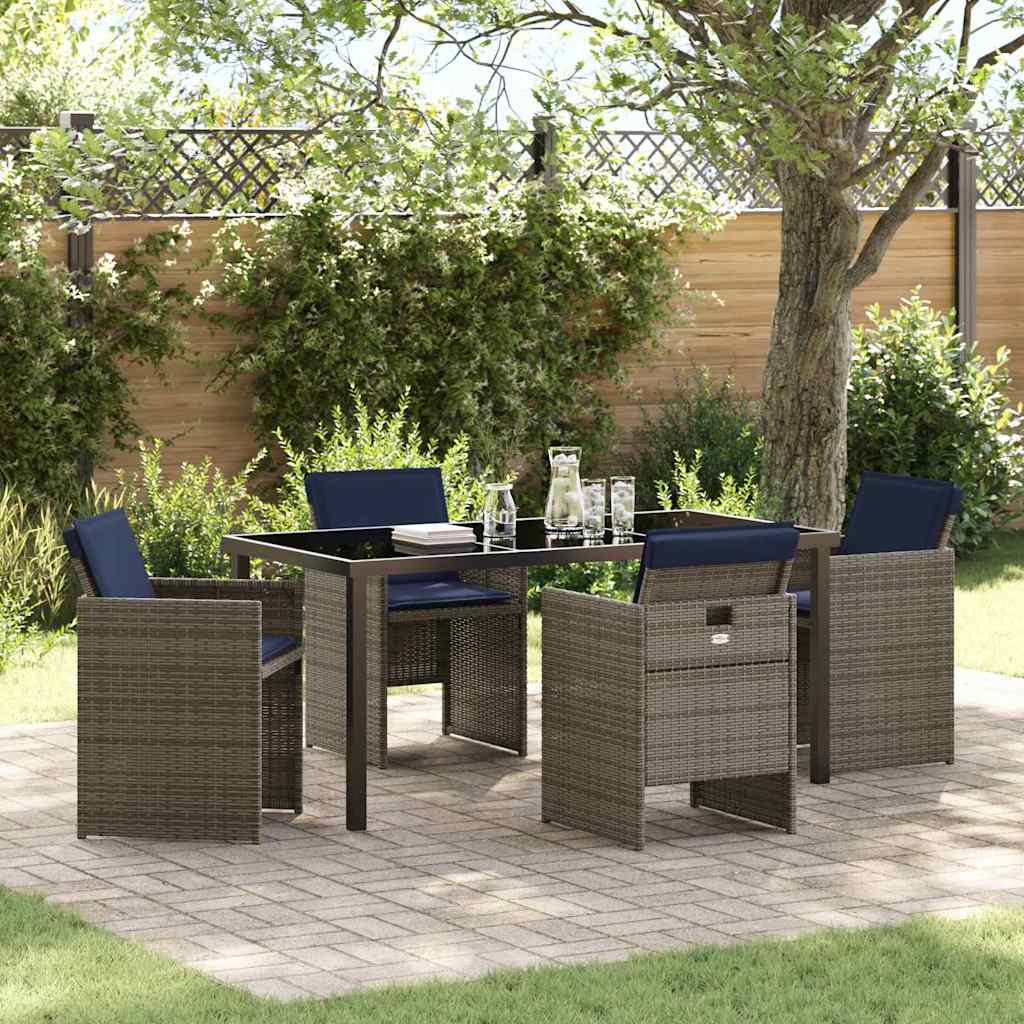 Set da Pranzo per Giardino con cuscino 5 pcs Grigio Poly Rattan - homemem39