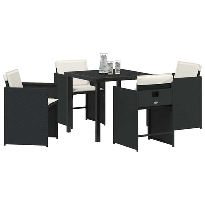 Set da Pranzo per Giardino con cuscino 5 pcs Nero Poly Rattan - homemem39