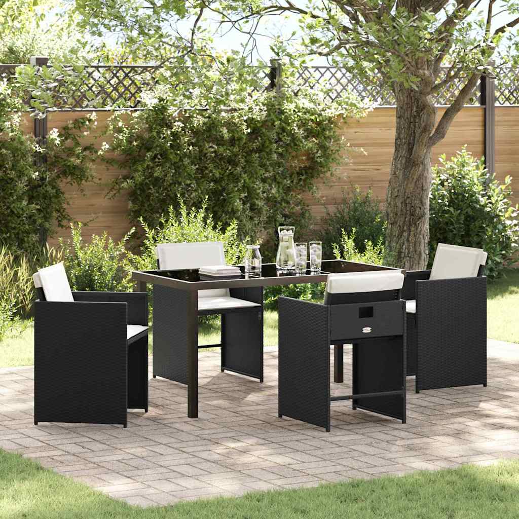 Set da Pranzo per Giardino con cuscino 5 pcs Nero Poly Rattan - homemem39