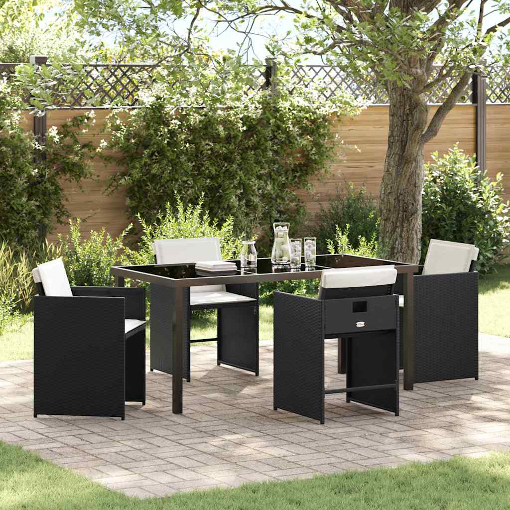 Set da Pranzo per Giardino con cuscino 5 pcs Nero Poly Rattan - homemem39
