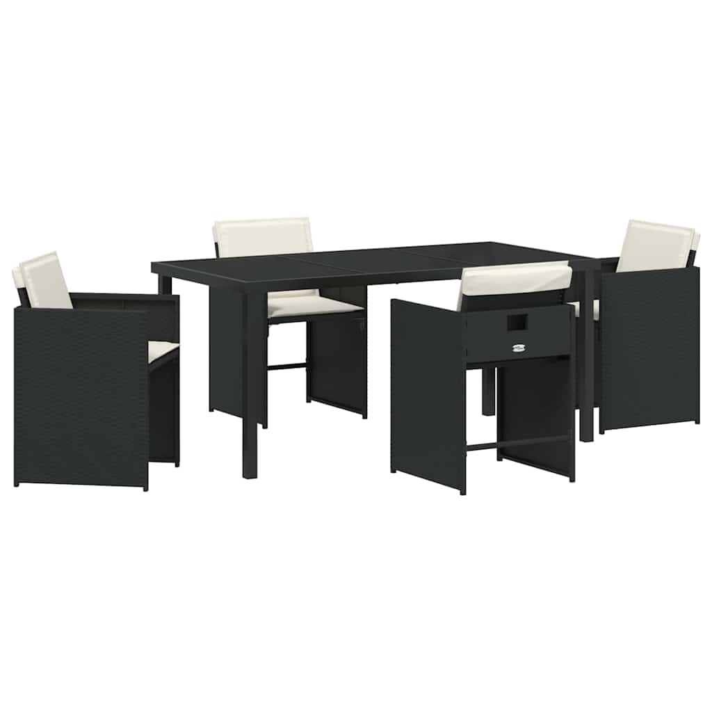 Set da Pranzo per Giardino con cuscino 5 pcs Nero Poly Rattan - homemem39