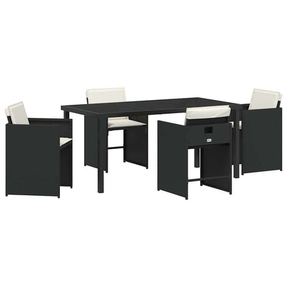 Set da Pranzo per Giardino con cuscino 5 pcs Nero Poly Rattan - homemem39