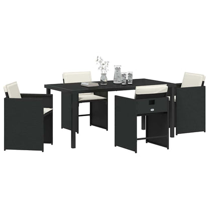 Set da Pranzo per Giardino con cuscino 5 pcs Nero Poly Rattan - homemem39