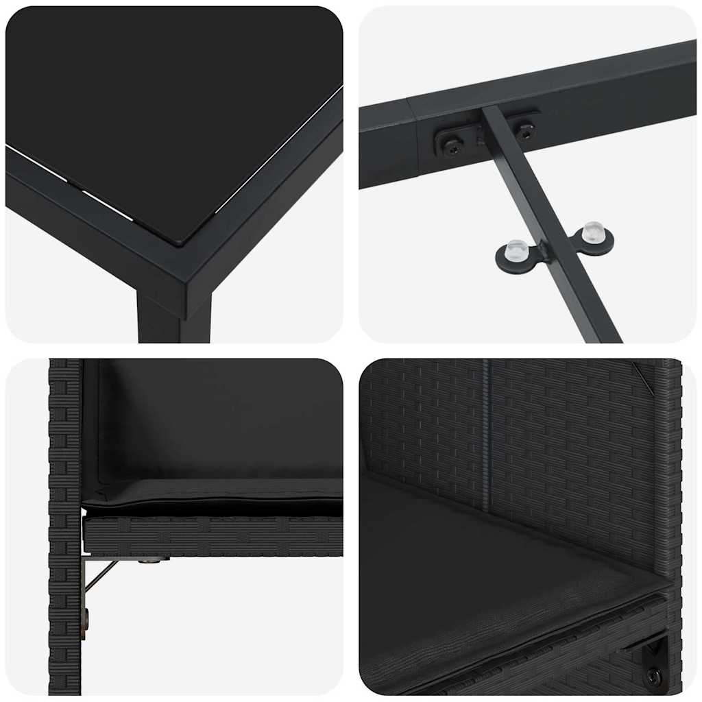 Set da Pranzo per Giardino con cuscino 5 pcs Nero Poly Rattan - homemem39