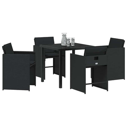 Set da Pranzo per Giardino con cuscino 5 pcs Nero Poly Rattan - homemem39