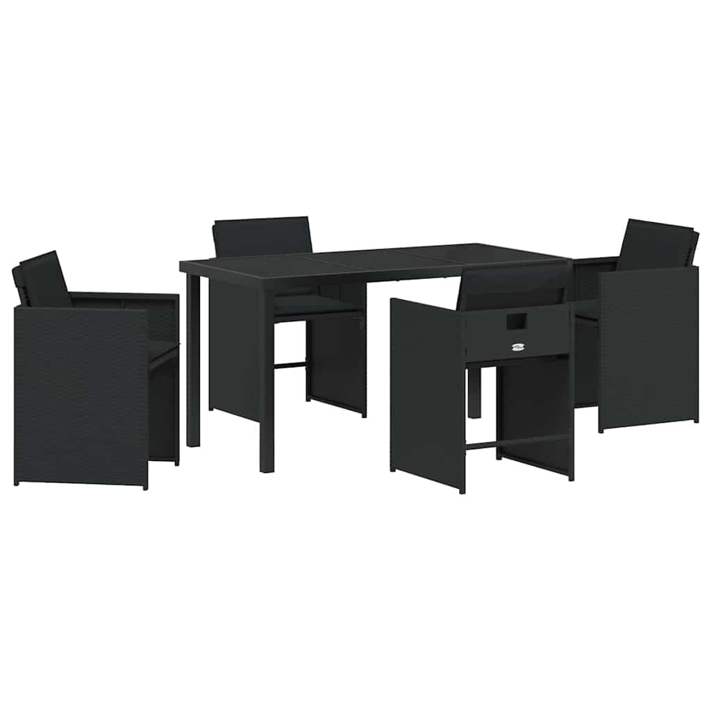 Set da Pranzo per Giardino con cuscino 5 pcs Nero Poly Rattan - homemem39