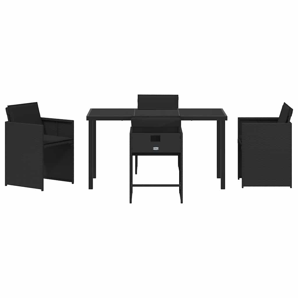 Set da Pranzo per Giardino con cuscino 5 pcs Nero Poly Rattan - homemem39
