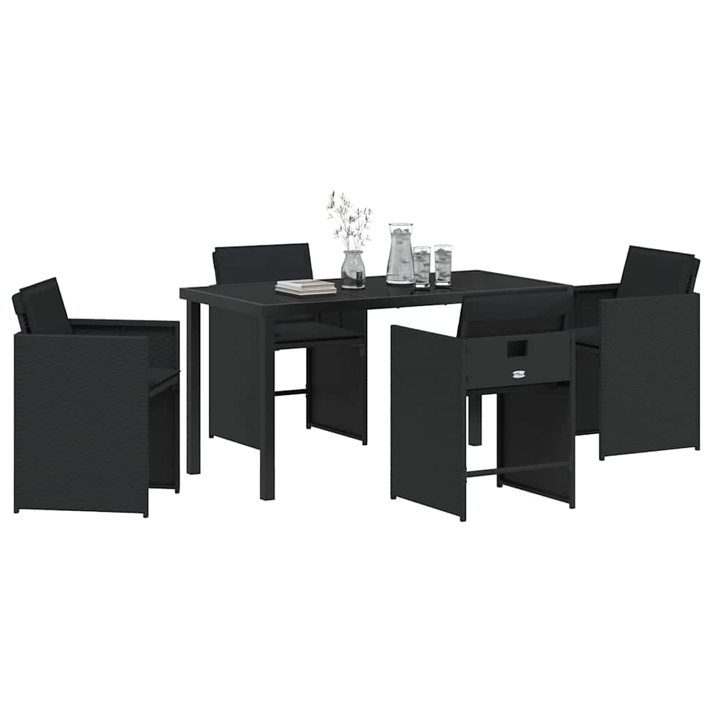 Set da Pranzo per Giardino con cuscino 5 pcs Nero Poly Rattan - homemem39