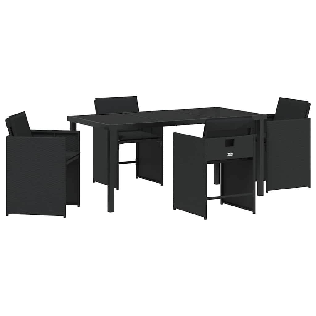 Set da Pranzo per Giardino con cuscino 5 pcs Nero Poly Rattan - homemem39