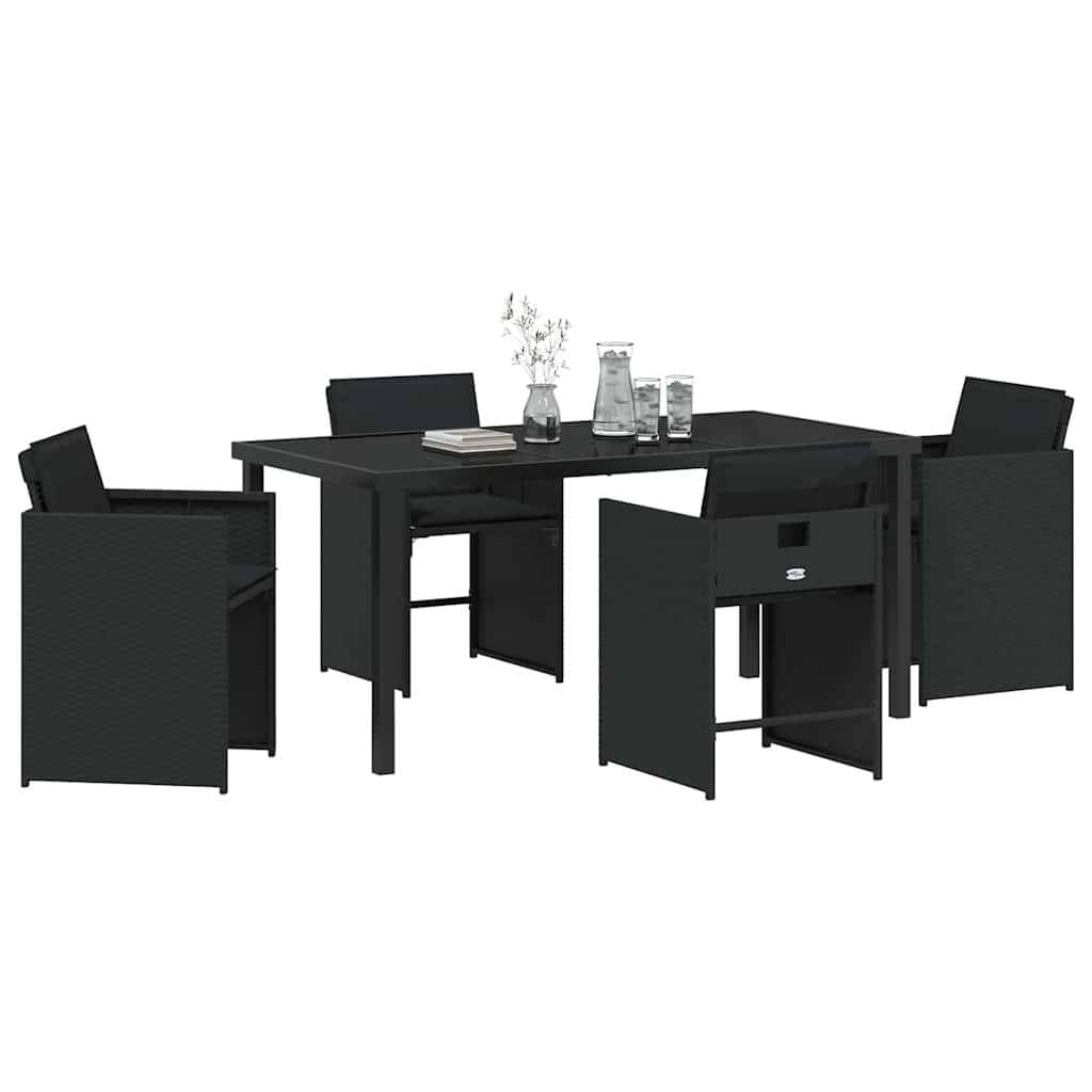 Set da Pranzo per Giardino con cuscino 5 pcs Nero Poly Rattan - homemem39
