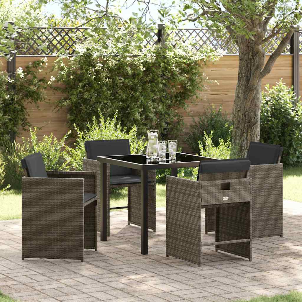 Set da Pranzo per Giardino con cuscino 5 pcs Grigio Poly Rattan - homemem39