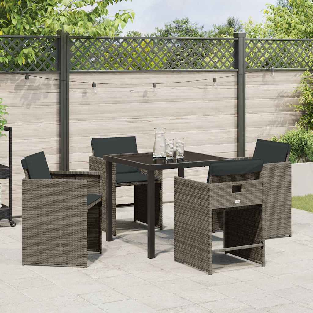 Set da Pranzo per Giardino con cuscino 5 pcs Grigio Poly Rattan - homemem39