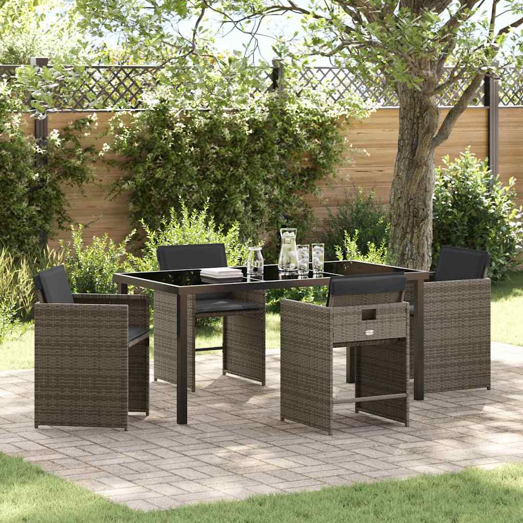 Set da Pranzo per Giardino con cuscino 5 pcs Grigio Poly Rattan - homemem39