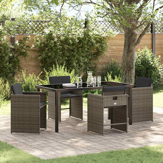 Set da Pranzo per Giardino con cuscino 5 pcs Grigio Poly Rattan - homemem39