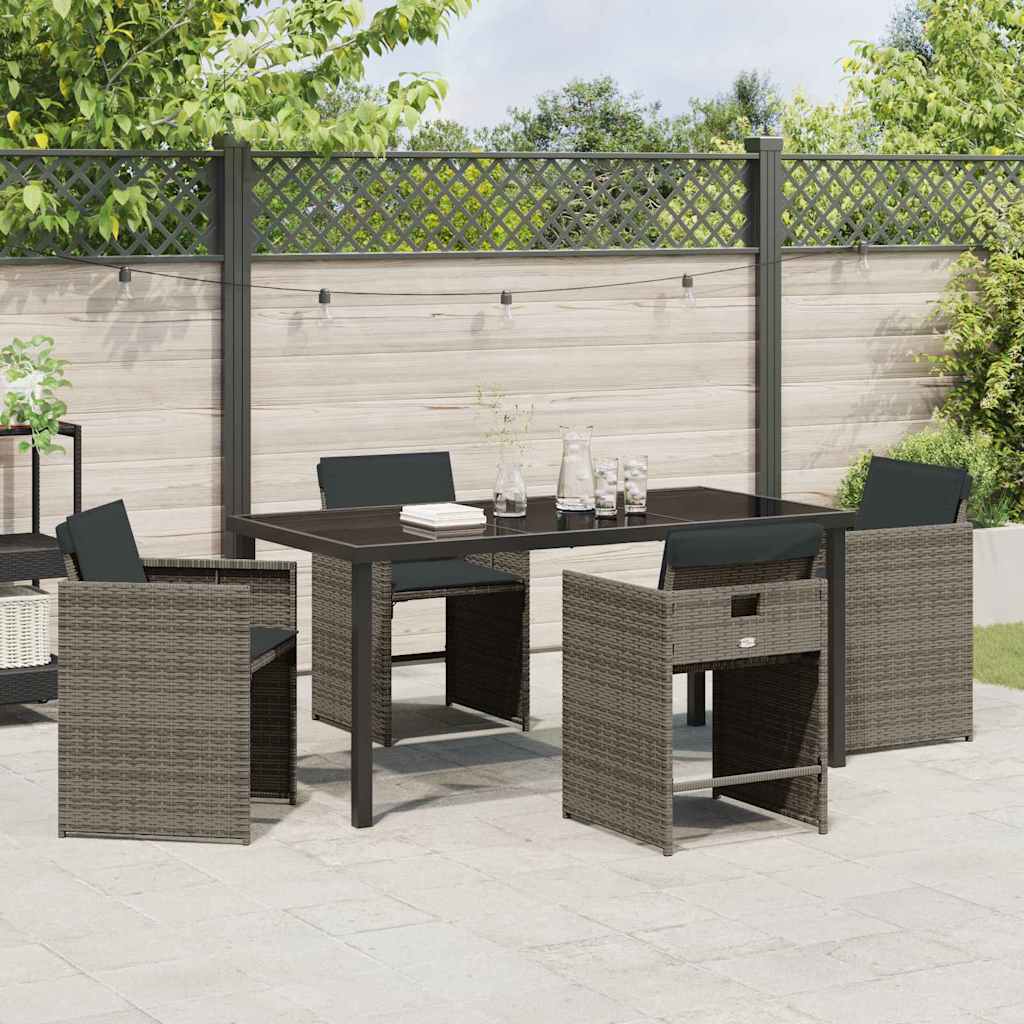 Set da Pranzo per Giardino con cuscino 5 pcs Grigio Poly Rattan - homemem39