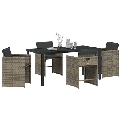 Set da Pranzo per Giardino con cuscino 5 pcs Grigio Poly Rattan - homemem39