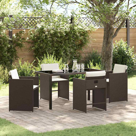 Set da Pranzo per Giardino 5 pcs Marrone Poly Rattan - homemem39