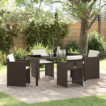 Set da Pranzo per Giardino 5 pcs Marrone Poly Rattan - homemem39