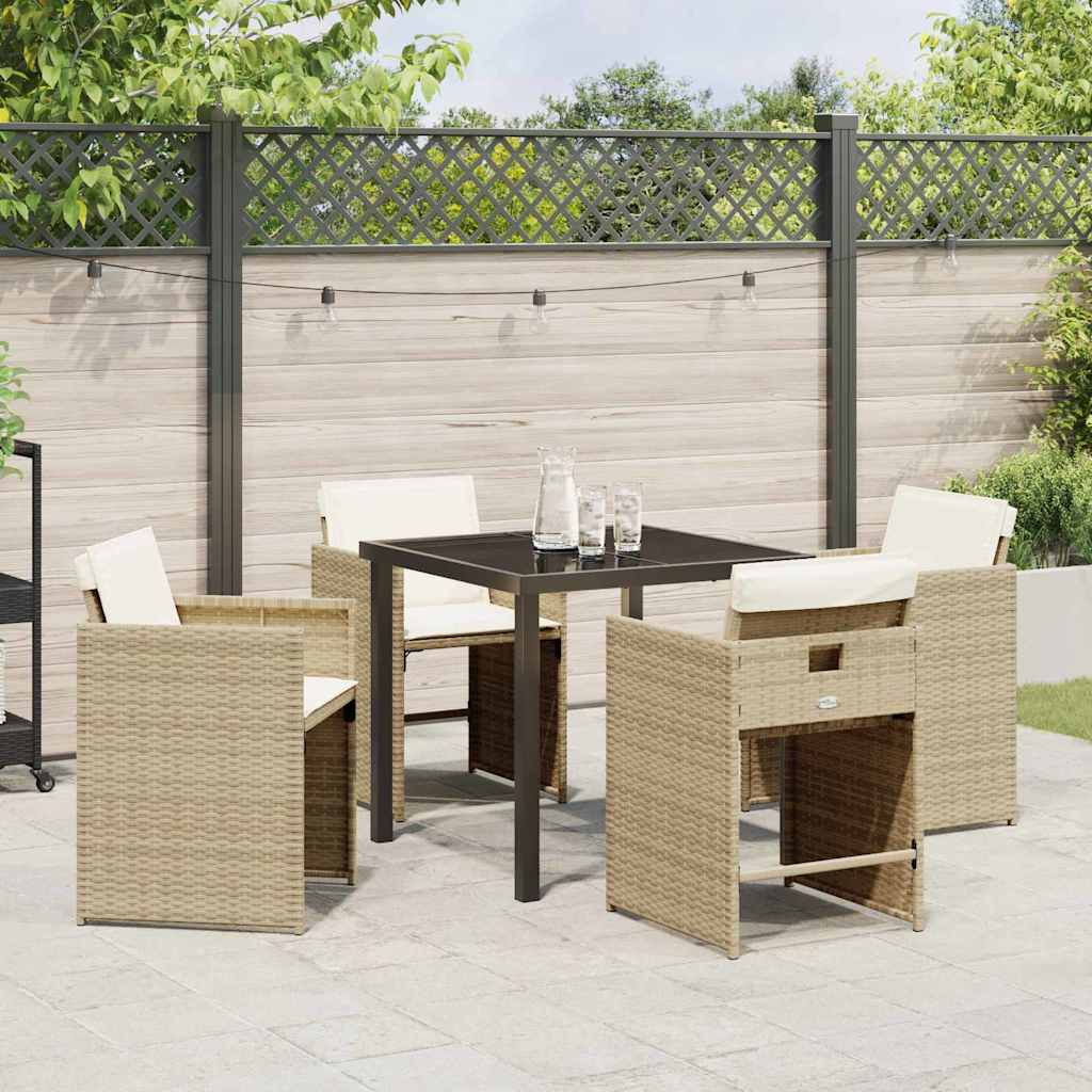 Set da Pranzo per Giardino con cuscino 5 pcs Beige Poly Rattan - homemem39