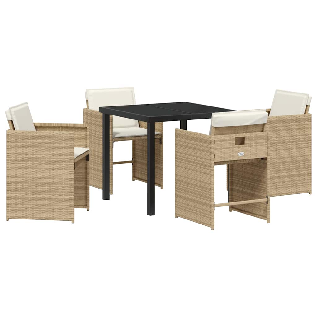 Set da Pranzo per Giardino con cuscino 5 pcs Beige Poly Rattan - homemem39