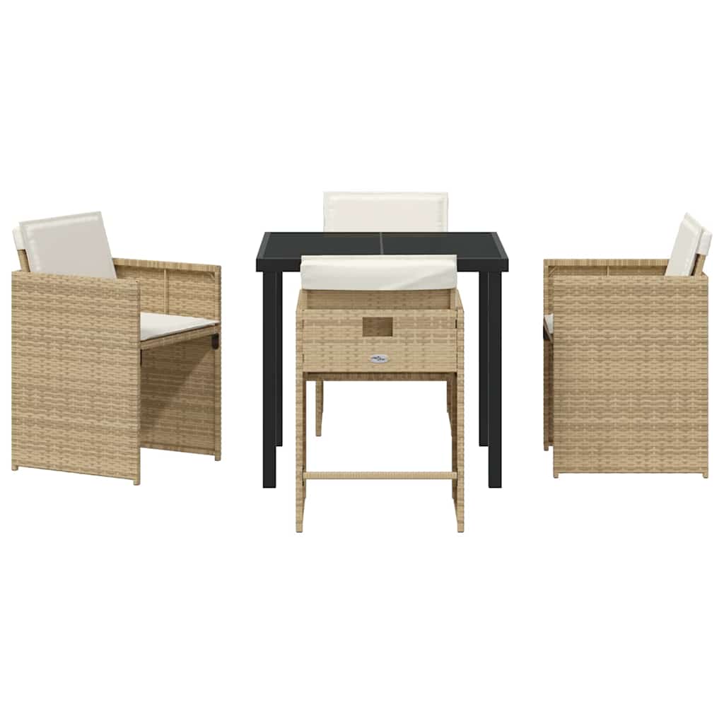 Set da Pranzo per Giardino con cuscino 5 pcs Beige Poly Rattan - homemem39