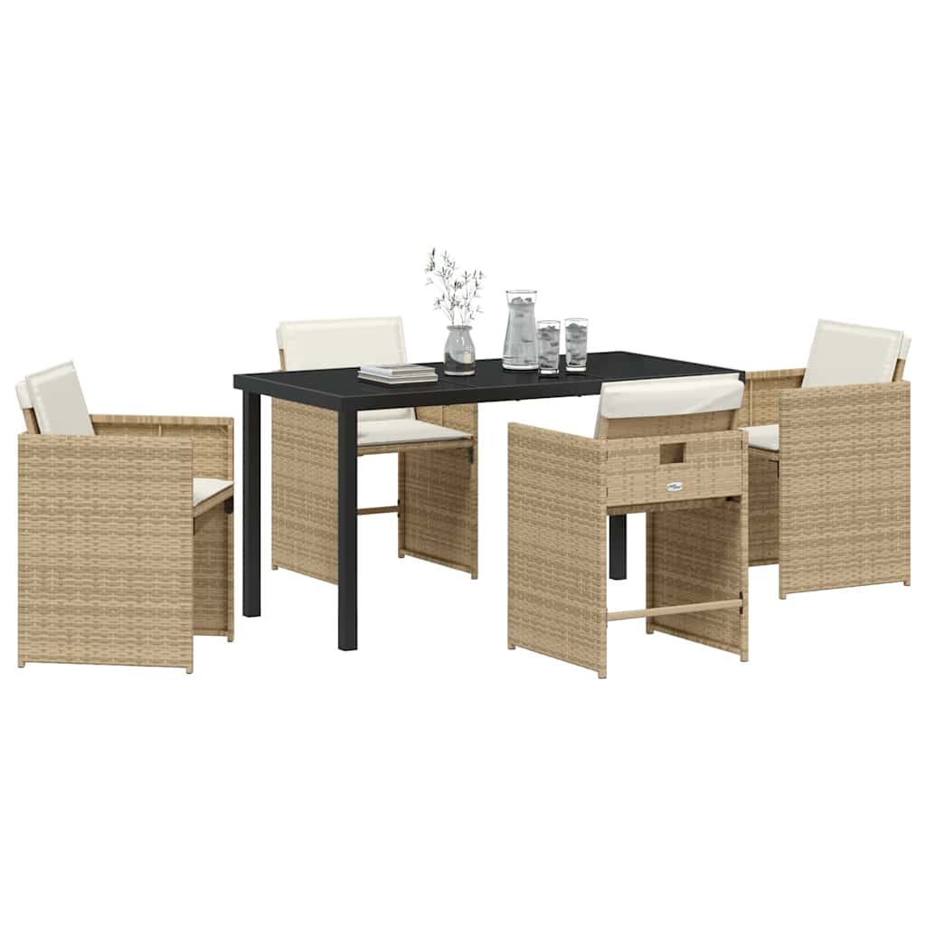 Set da Pranzo per Giardino con cuscino 5 pcs Beige Poly Rattan - homemem39