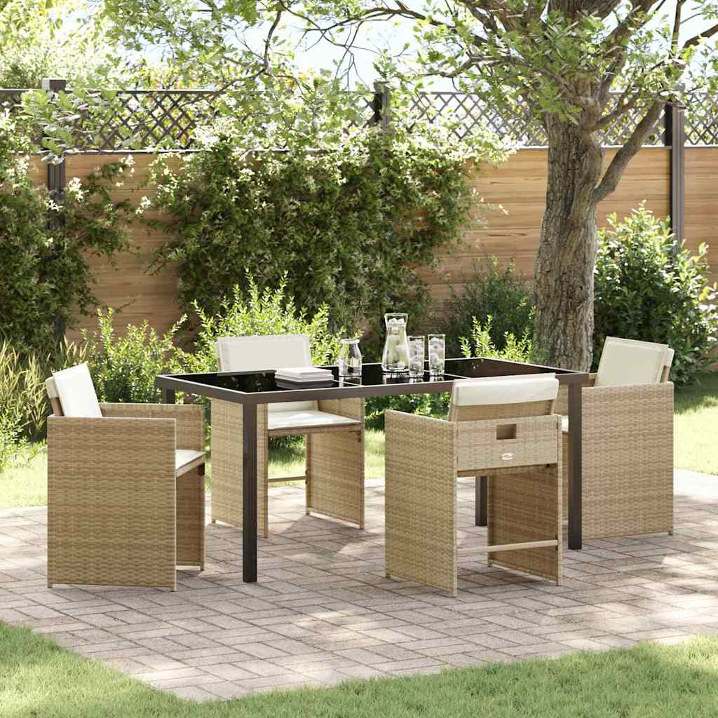 Set da Pranzo per Giardino con cuscino 5 pcs Beige Poly Rattan - homemem39