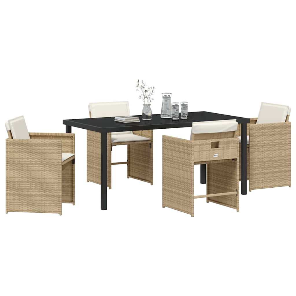 Set da Pranzo per Giardino con cuscino 5 pcs Beige Poly Rattan - homemem39