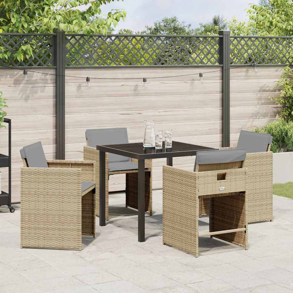 Set da Pranzo per Giardino con cuscino 5 pcs Beige Poly Rattan - homemem39