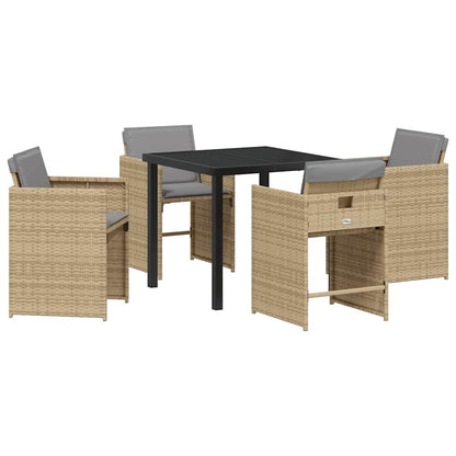 Set da Pranzo per Giardino con cuscino 5 pcs Beige Poly Rattan - homemem39