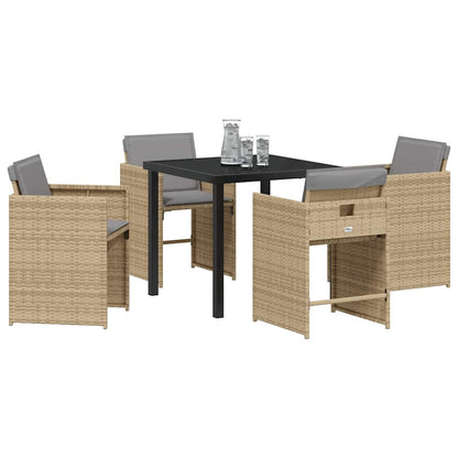 Set da Pranzo per Giardino con cuscino 5 pcs Beige Poly Rattan - homemem39