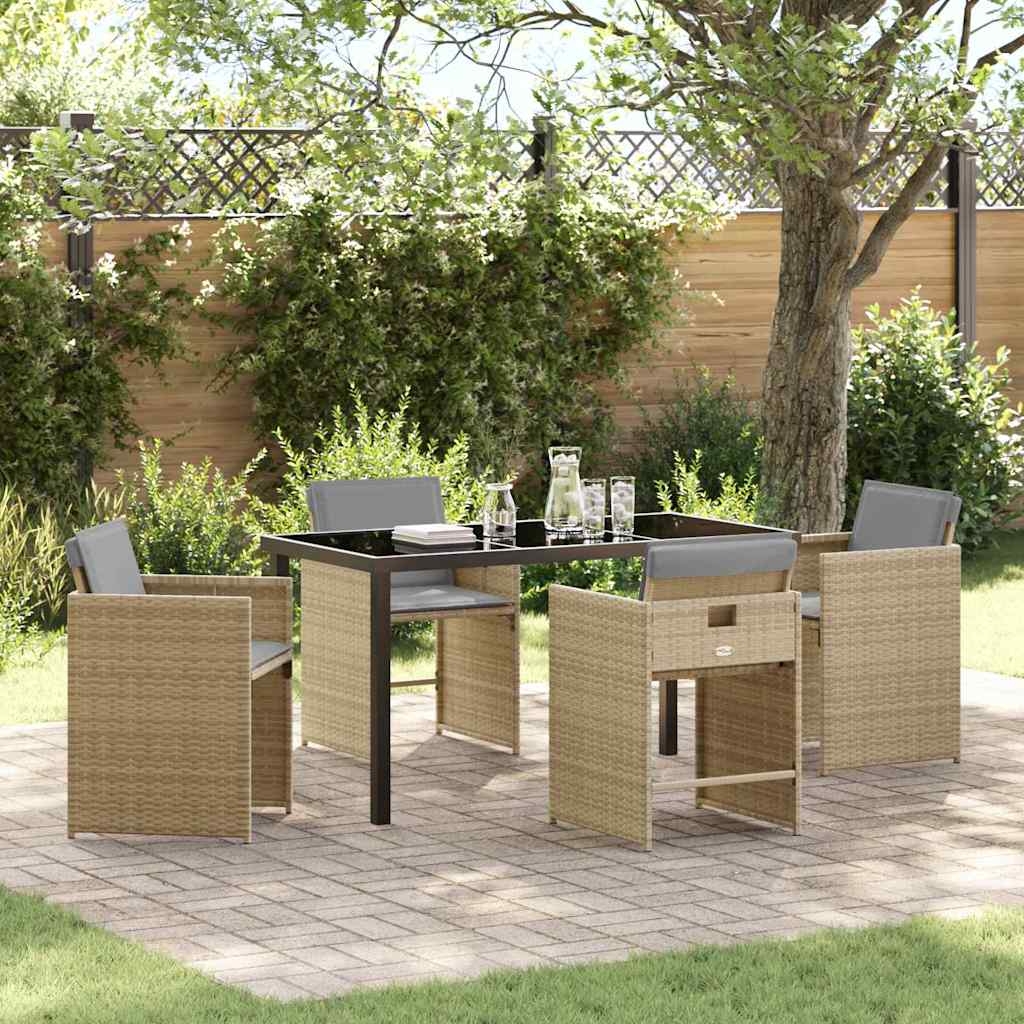 Set da Pranzo per Giardino con cuscino 5 pcs Beige Poly Rattan - homemem39