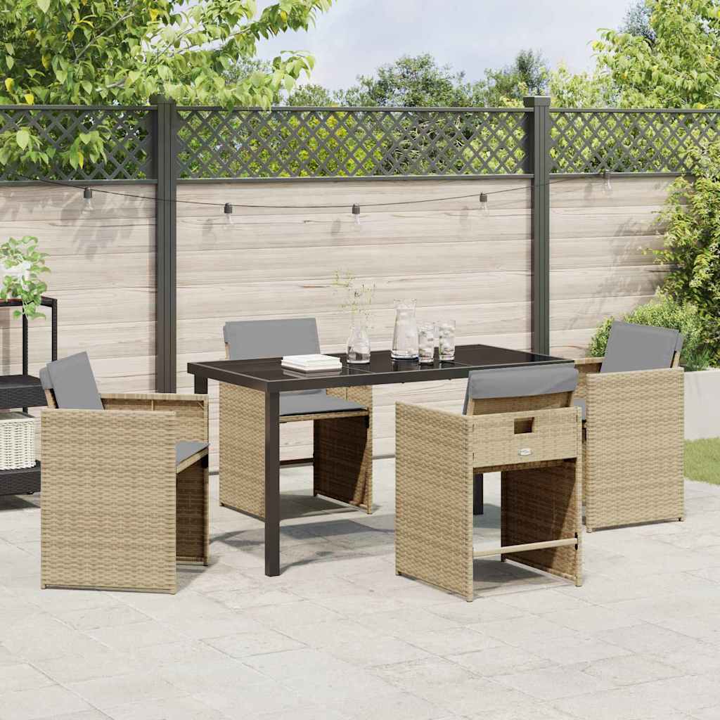 Set da Pranzo per Giardino con cuscino 5 pcs Beige Poly Rattan - homemem39