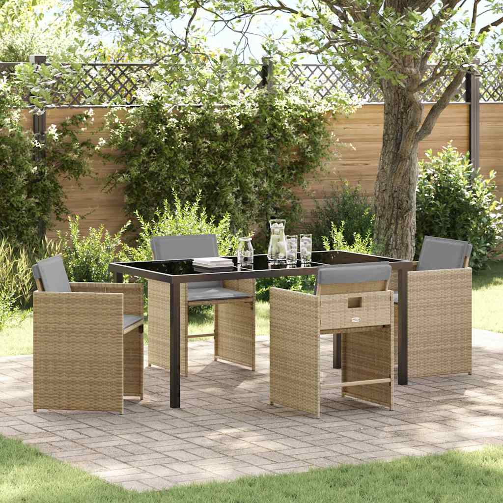 Set da Pranzo per Giardino con cuscino 5 pcs Beige Poly Rattan - homemem39