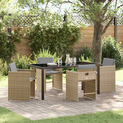 Set da Pranzo per Giardino con cuscino 5 pcs Beige Poly Rattan - homemem39