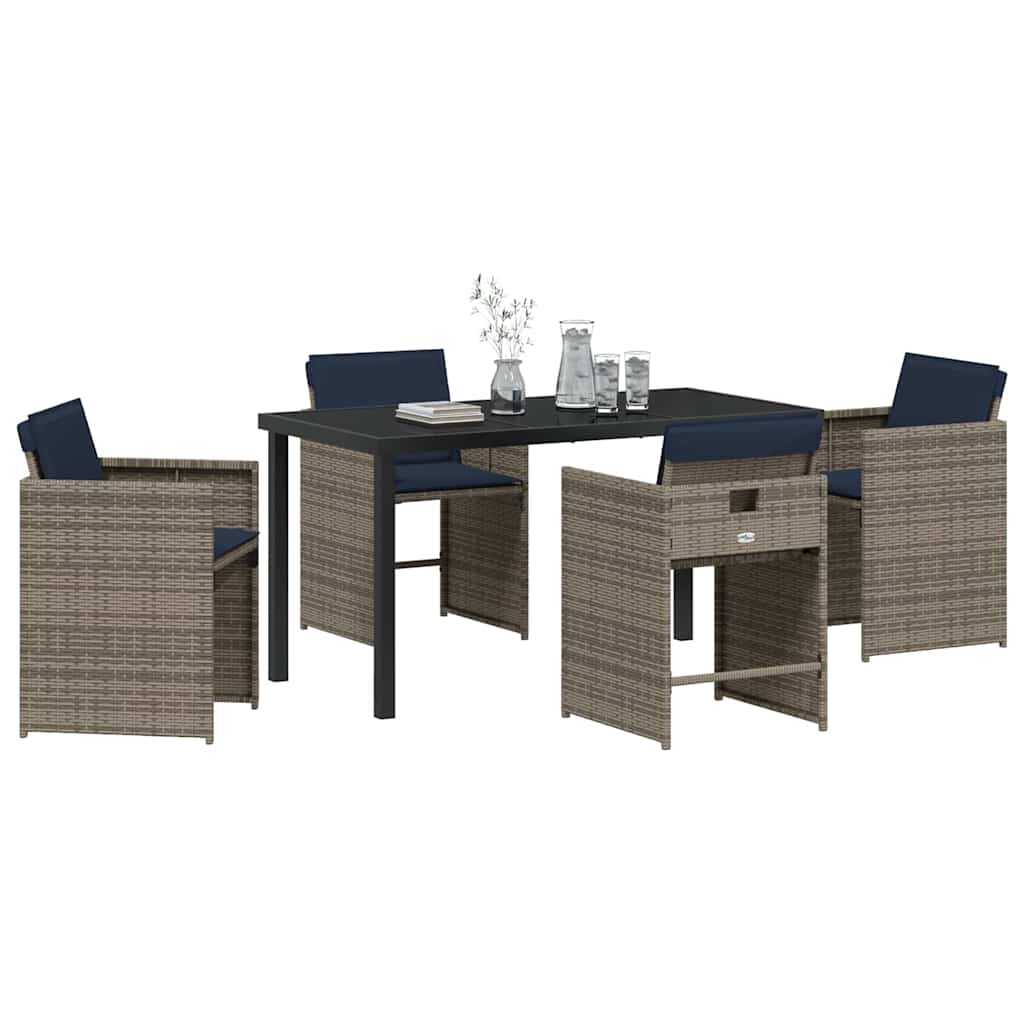 Set da Pranzo per Giardino 5 pz Grigio polyrattan