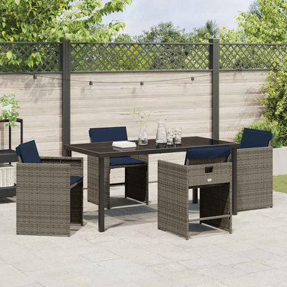 Set da Pranzo per Giardino con cuscino 5 pcs Grigio Poly Rattan - homemem39