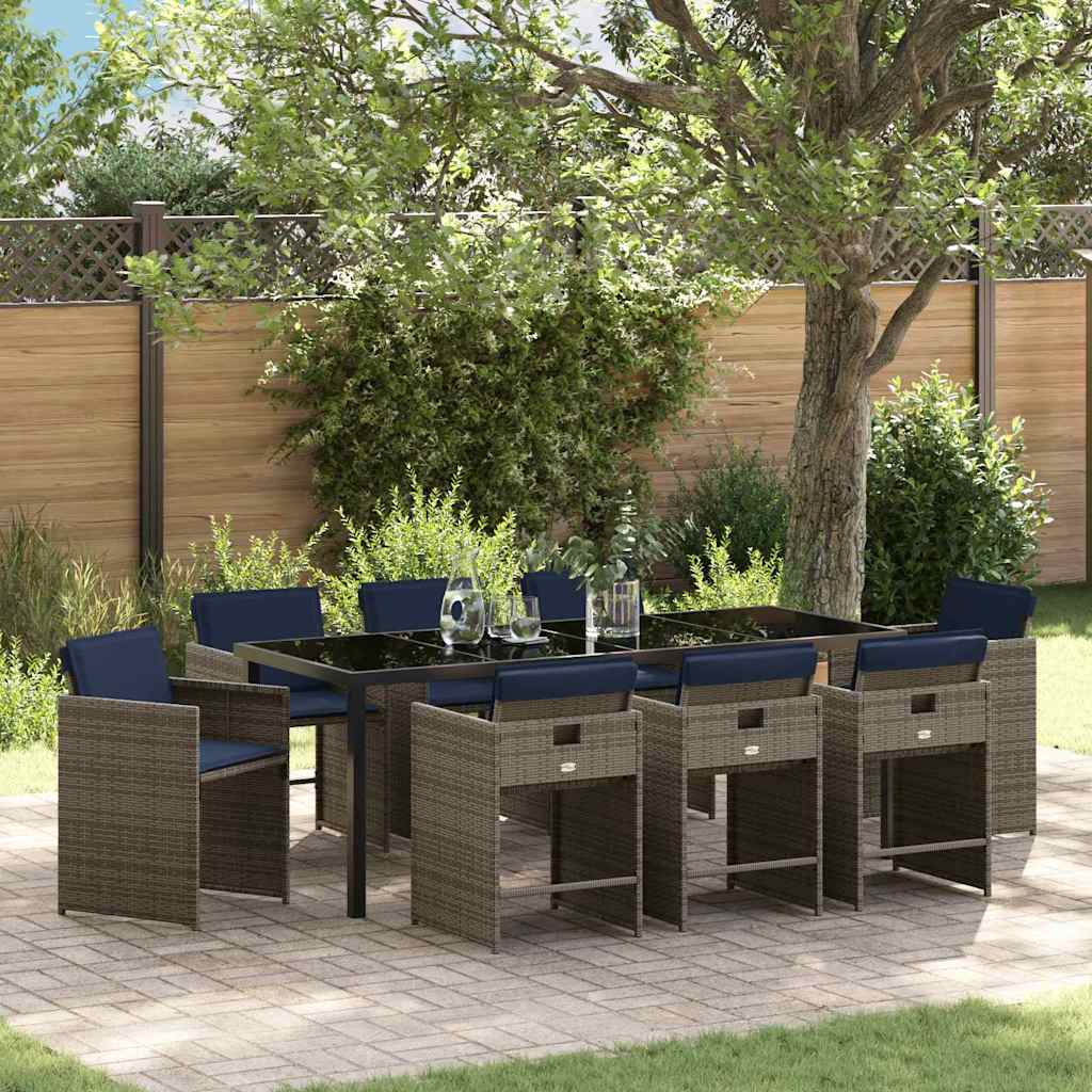 Set da Pranzo per Giardino 9 pz Grigio polyrattan | homemem39