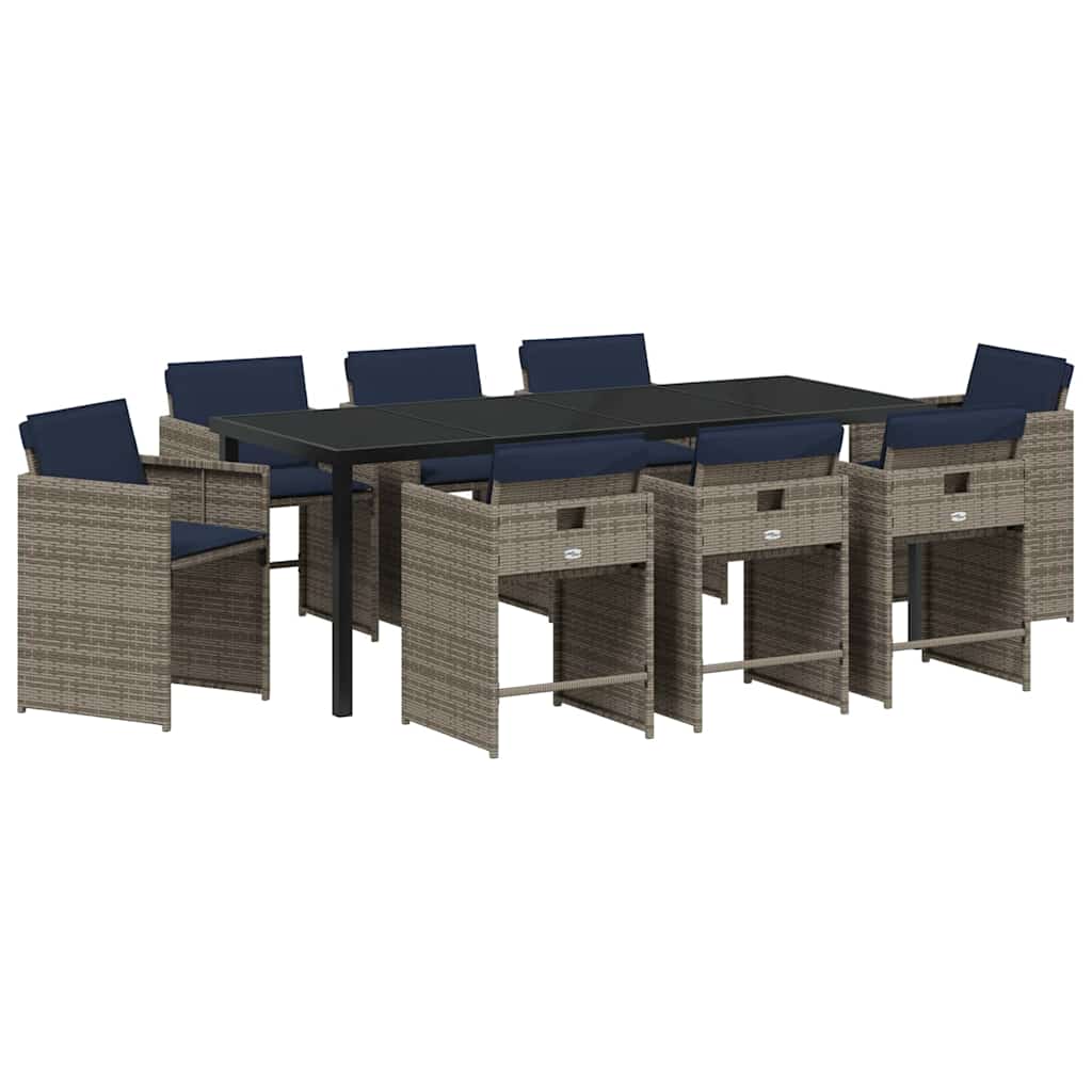 Set da Pranzo per Giardino 9 pz Grigio polyrattan | homemem39