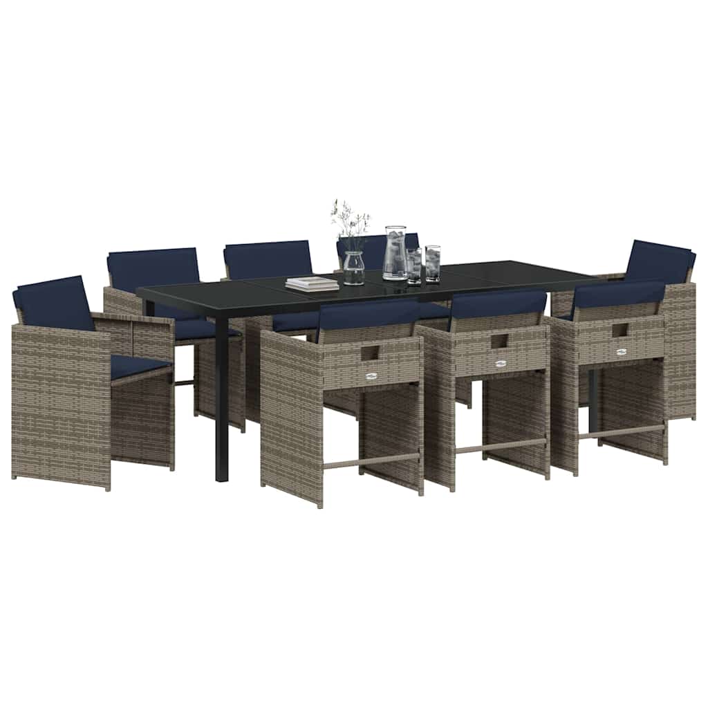 Set da Pranzo per Giardino 9 pz Grigio polyrattan | homemem39