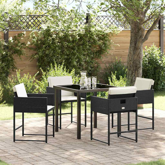 Set da Pranzo per Giardino con cuscino 5 pcs Nero Poly Rattan - homemem39