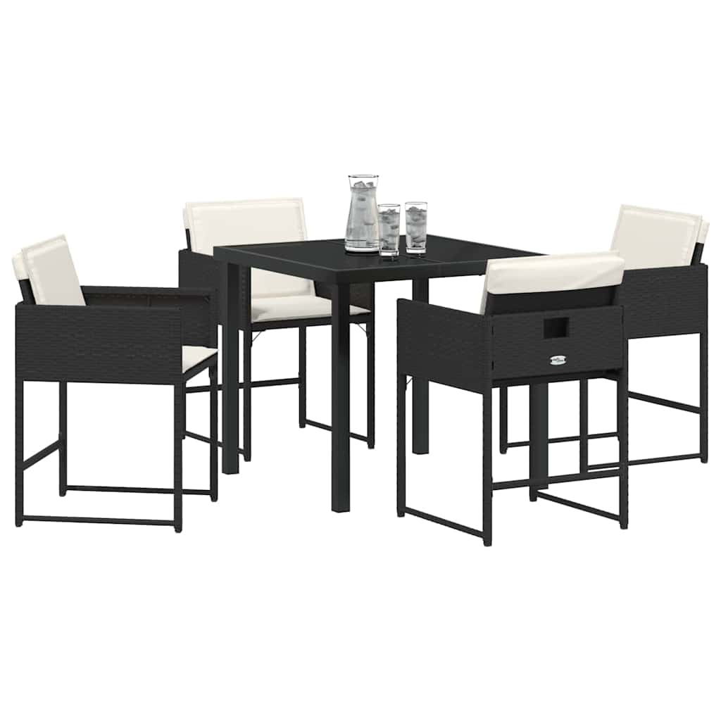 Set da Pranzo per Giardino con cuscino 5 pcs Nero Poly Rattan - homemem39