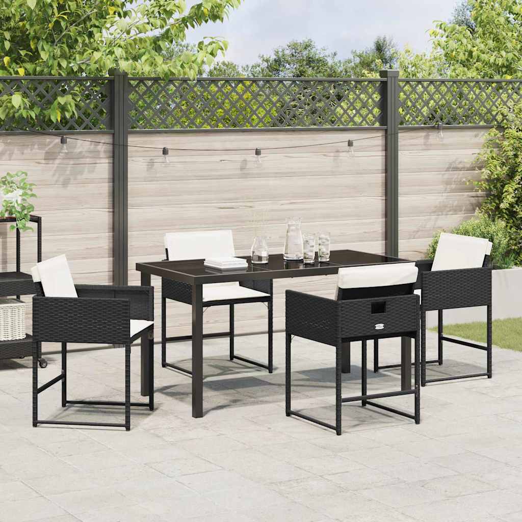 Set da Pranzo per Giardino con cuscino 5 pcs Nero Poly Rattan - homemem39