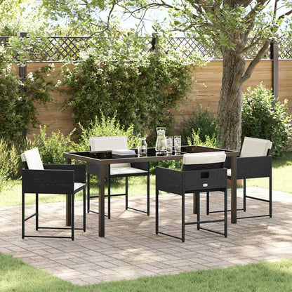 Set da Pranzo per Giardino con cuscino 5 pcs Nero Poly Rattan - homemem39