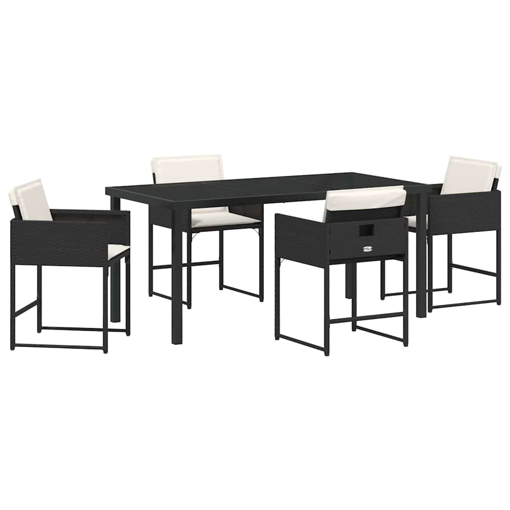 Set da Pranzo per Giardino con cuscino 5 pcs Nero Poly Rattan - homemem39