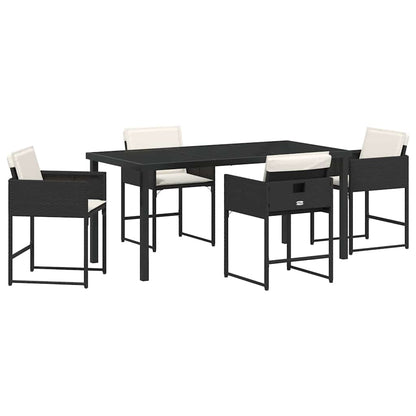 Set da Pranzo per Giardino con cuscino 5 pcs Nero Poly Rattan - homemem39