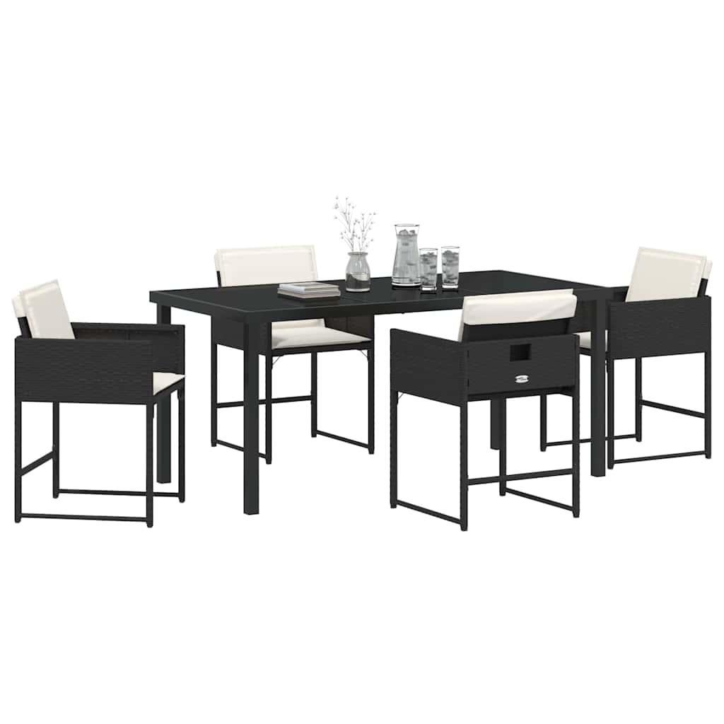 Set da Pranzo per Giardino con cuscino 5 pcs Nero Poly Rattan - homemem39